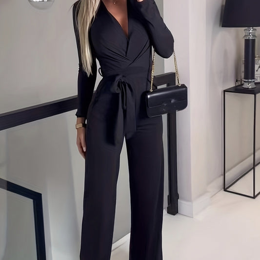 Ladies' Fashionable Slim Fit Sexy V-neck Long Sleeved Slimming Jumpsuit Plus Size