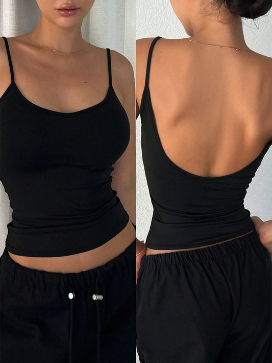 Women's Solid Color Casual Slim-Fit Backless Camisole Top