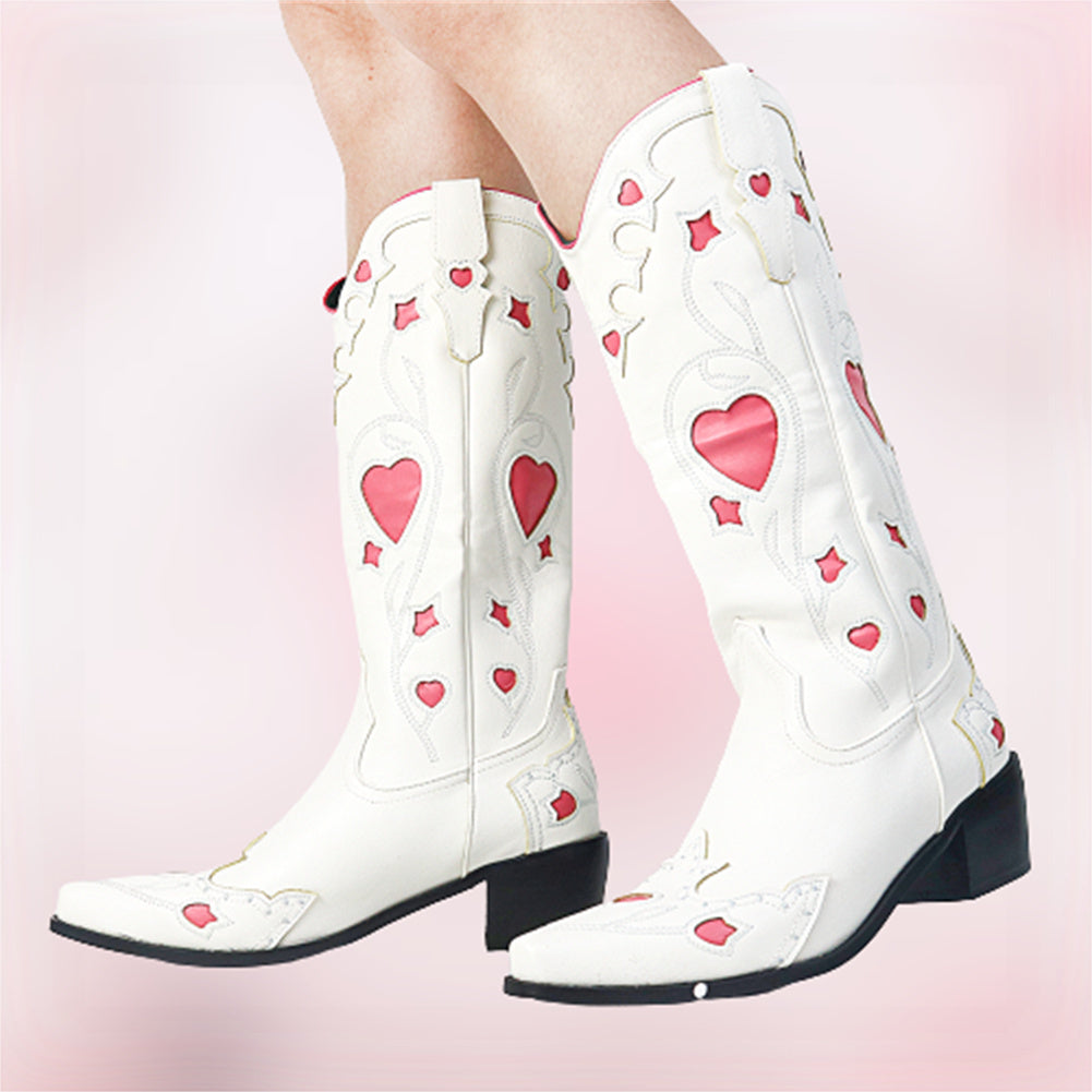 INS Hot Vintage Cowboy Cowgirl Boots Women Chunky Hear